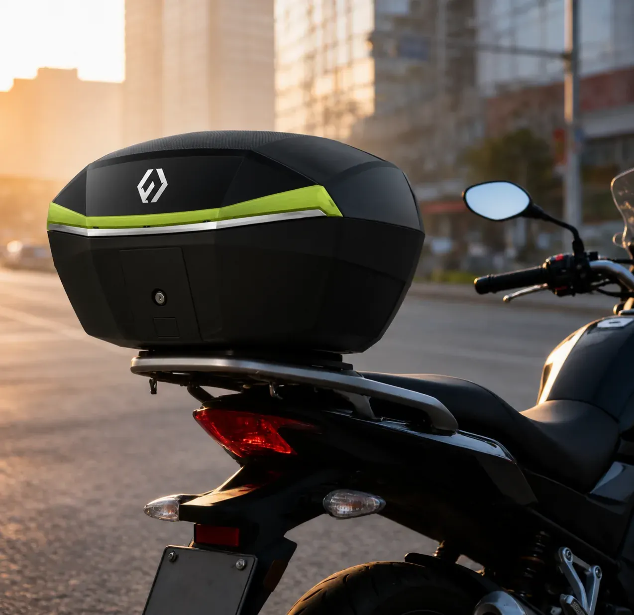 Furchtlos top case instalado en moto urbana