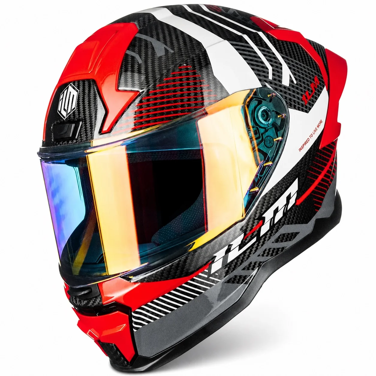 Casco integral ILM MF577P FT en fibra de carbono, rojo y blanco
