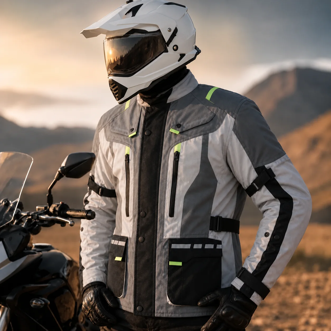 Motociclista con chamarra Endurance de Punto Extremo y casco blanco ILM WS902